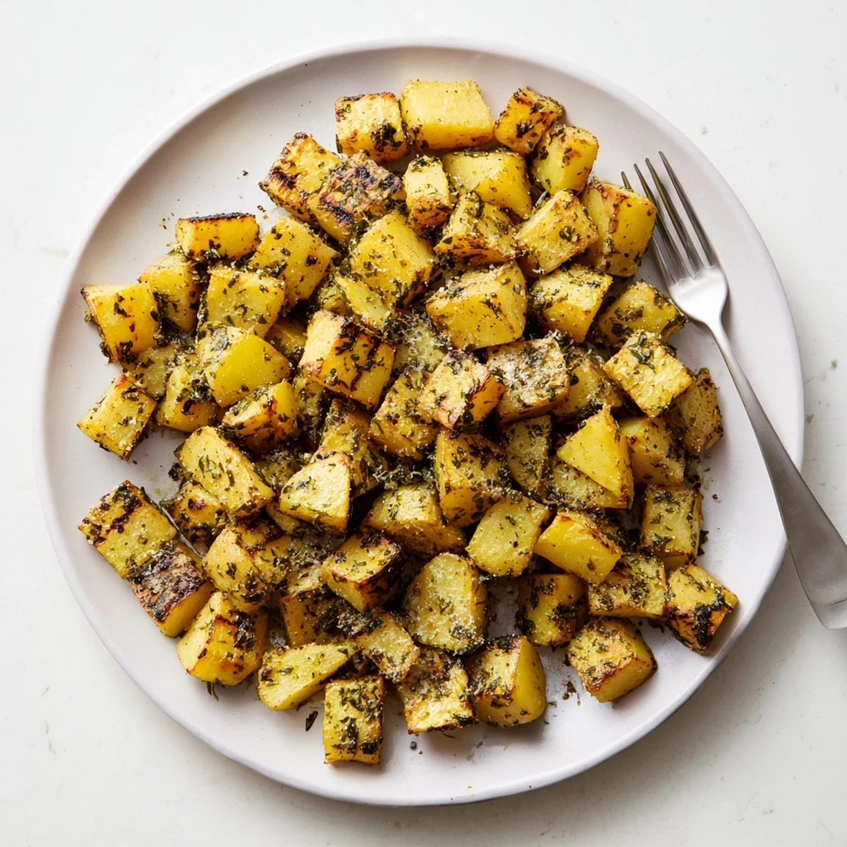 Golden herb seasoned grilled potatoes in foil packets steaming on the grill