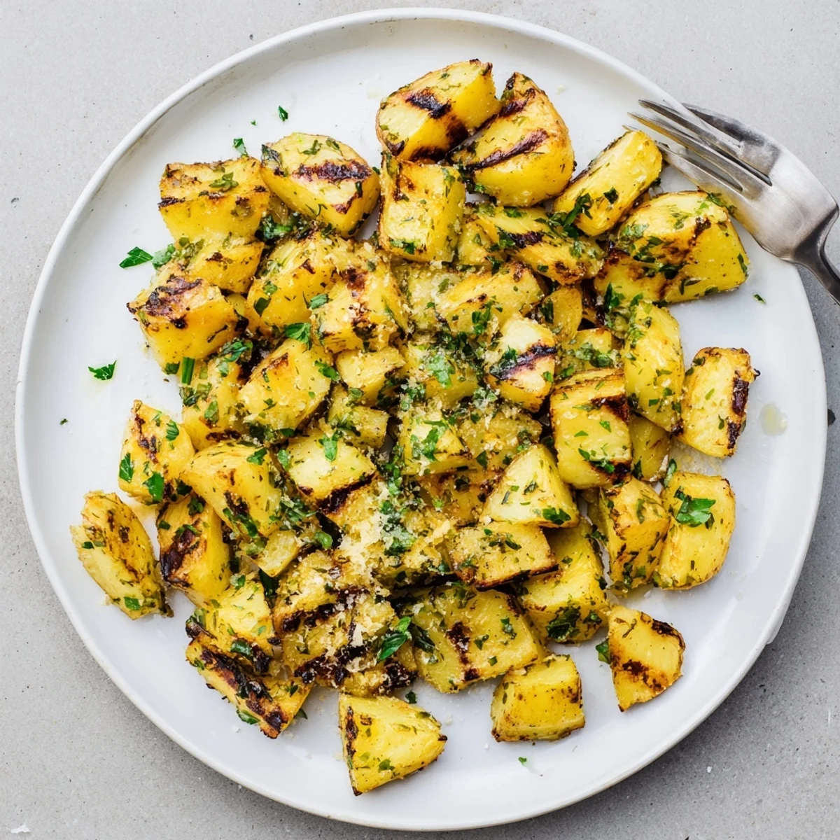 Tender foil wrapped herb potatoes with fresh rosemary and garlic ready to serve
