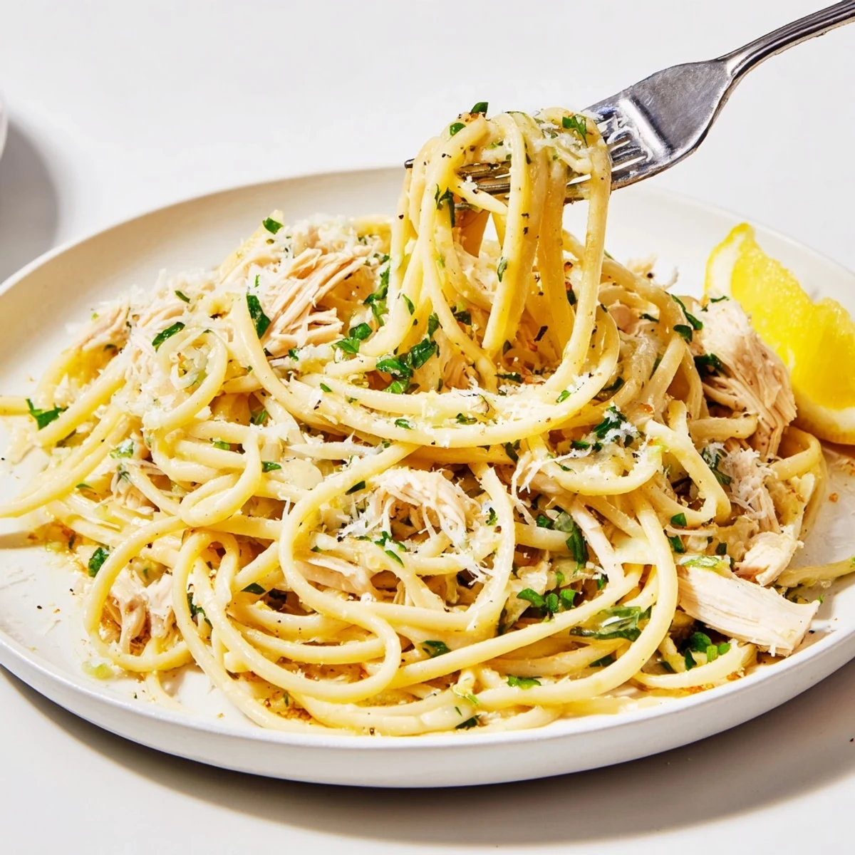 Hearty Cowboy Butter Pasta plated with lemon wedges, fresh parsley, spicy kick