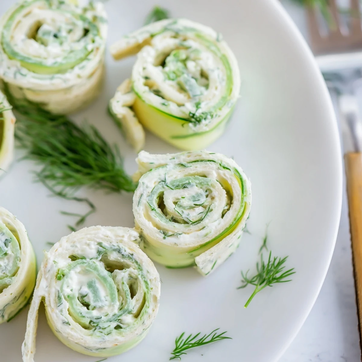 Chilled Cucumber And Dill Pinwheels with tangy cream cheese, perfect for lunchboxes