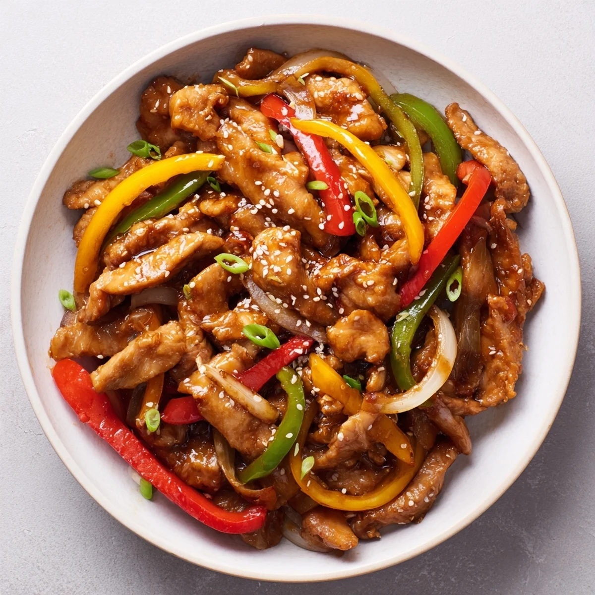 Steaming jasmine rice beside Quick Pepper Chicken Stir Fry, ready to serve
