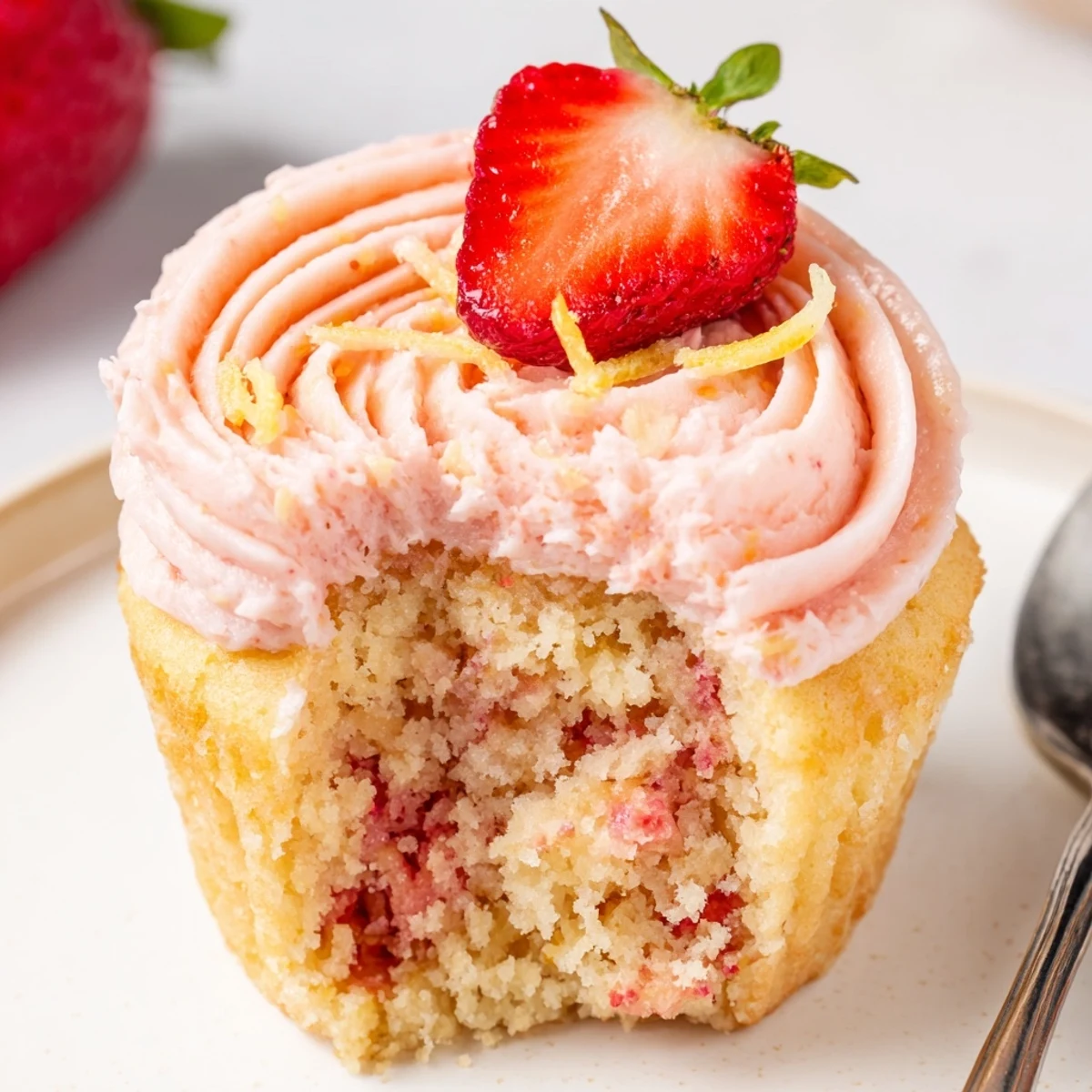 Moist Strawberry Lemonade Cupcakes topped with tangy buttercream, perfect summer picnic treat
