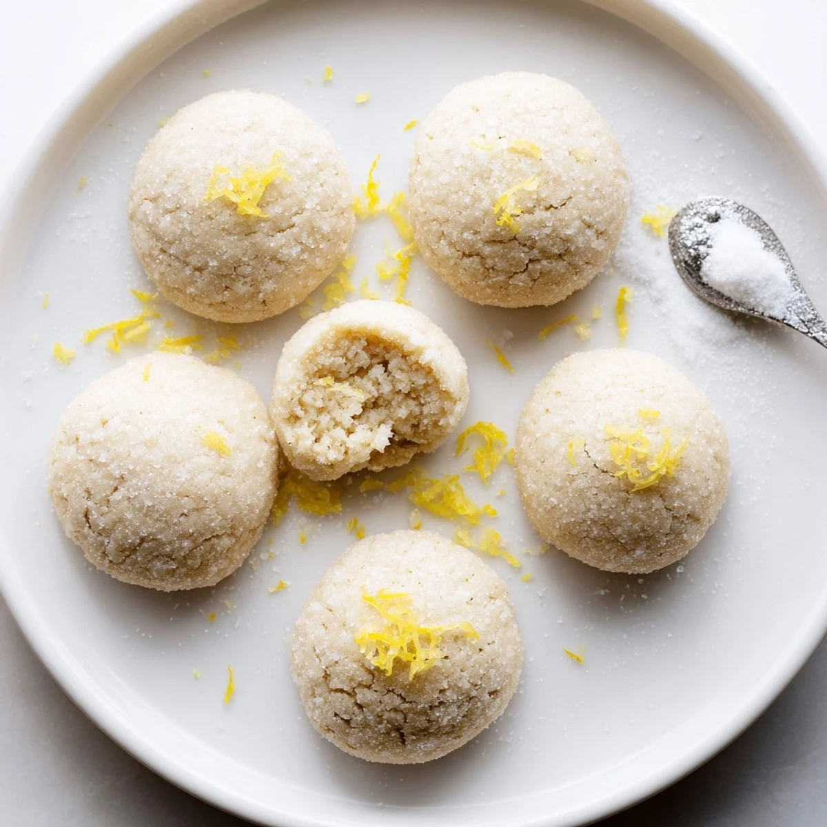 Soft Chewy Lemon Cookies cooling on a rack with sugared, zesty crumbs